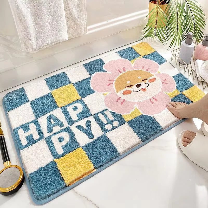 VIKAMA Alfombra de Baño Antideslizante con Diseño de Conejo, Alfombra Absorbente para Bañera, Felpudo Fácil de Limpiar y a Prueba de Polvo para Dormitorio