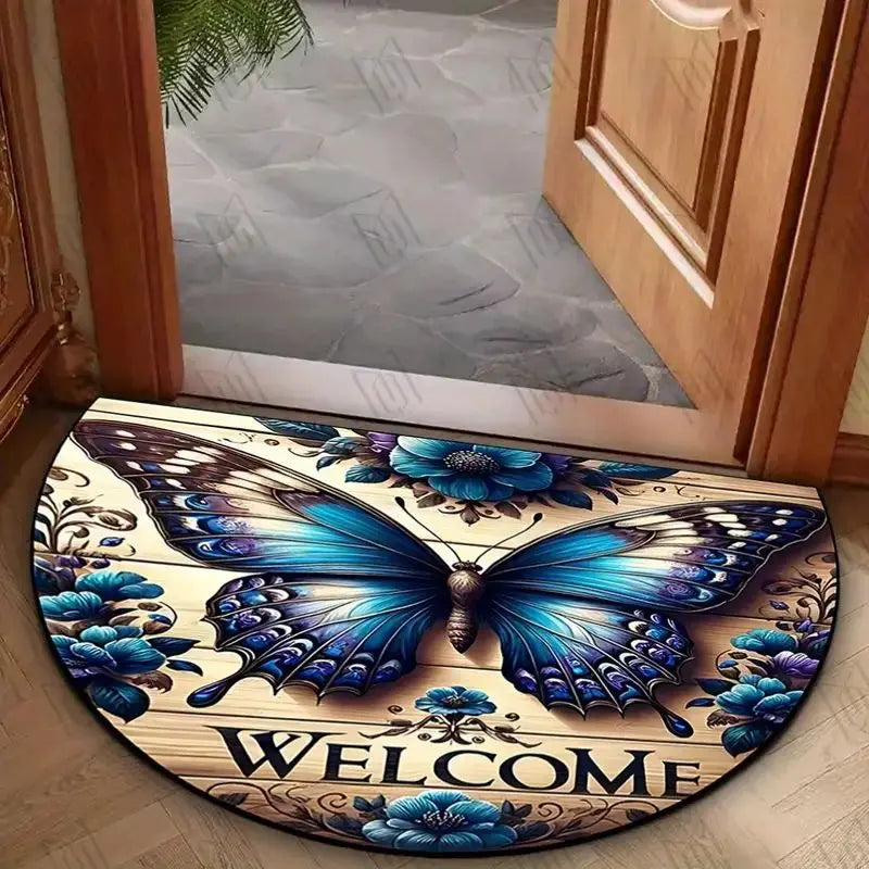 VIKAMA Felpudo de Bienvenida con Estampado de Mariposas, Semicircular, Antideslizante, para Cocina y Dormitorio, Alfombra para Decoración del Hogar