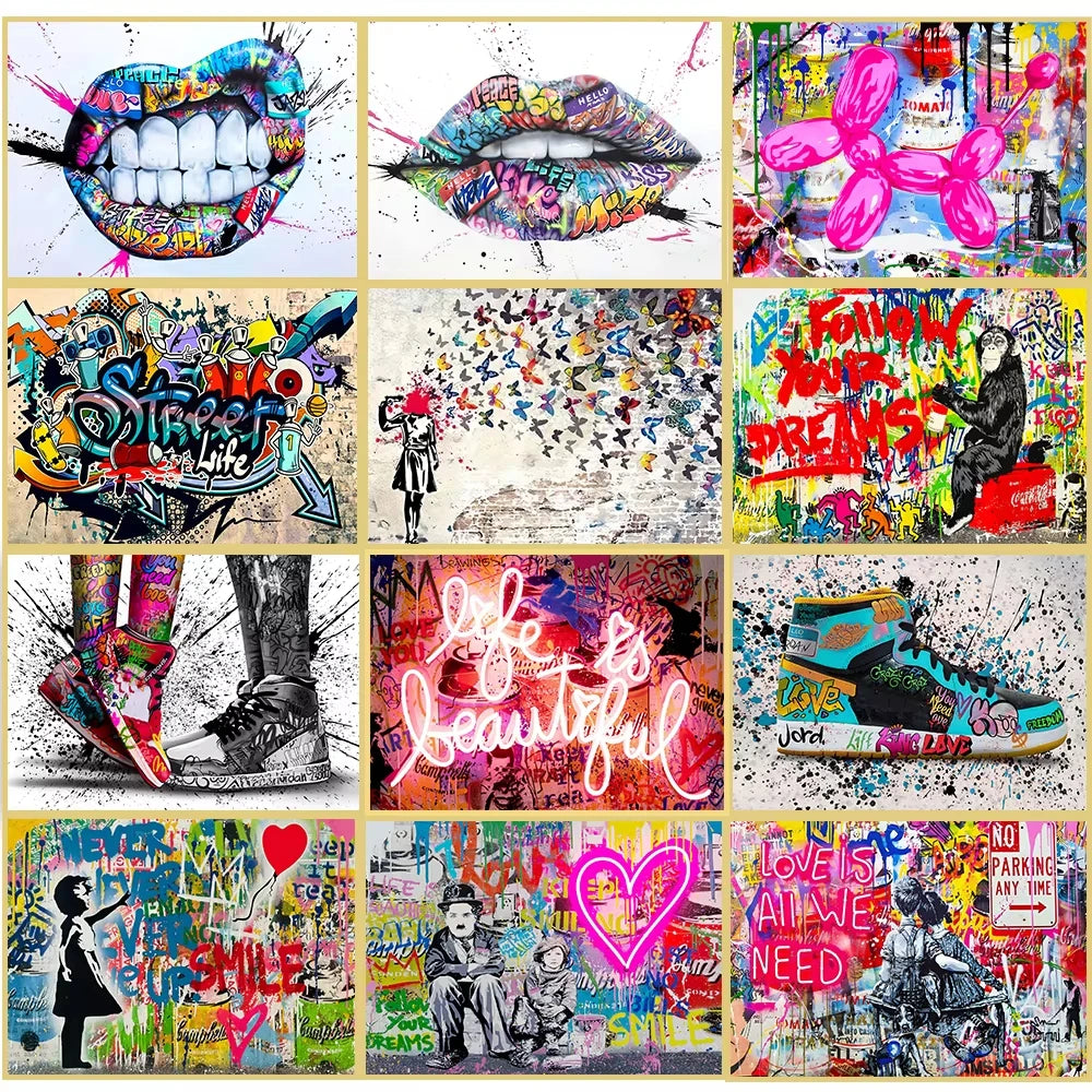 Banksy Street Art Canvas Paintings Sneakers Mouth Ballon Girl Graffiti Pop Art Posters Prints Cuadros Wall Art Home Decoration