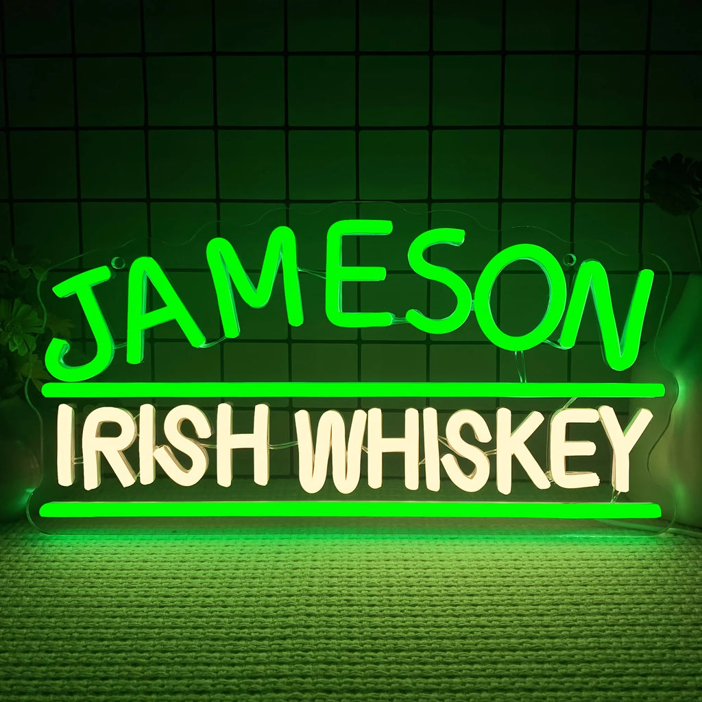 Letrero de neón del logotipo de la marca de whisky irlandés Jameson, luz de neón LED para el hogar, bar, pub, cueva de hombre, decoración de pared, regalo para amantes del whisky