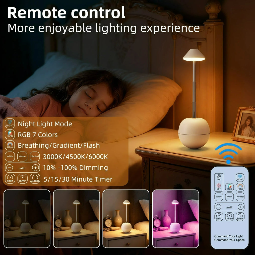 Lampe de bureau tactile LED avec télécommande, hauteur réglable, éclairage RVB, convient pour le salon, la chambre, lampe de chevet.