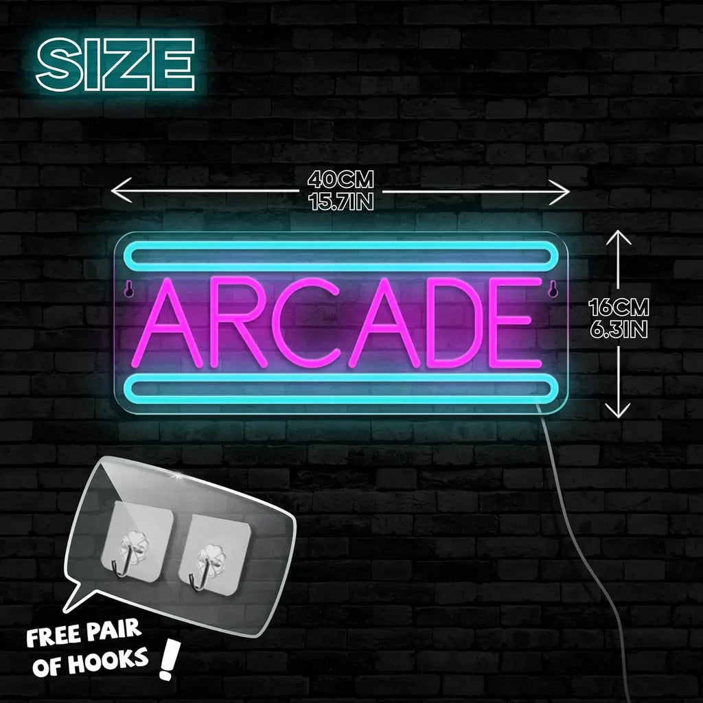 Enseignes néon LED d'arcade Décoration murale lumineuse néon d'arcade pour salle de jeux Cadeau d'anniversaire de salle de jeux d'affaires pour enfant Alimenté par USB