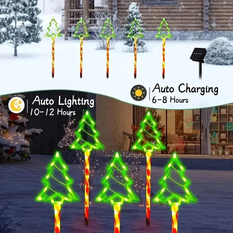5PC/set Solar Candy Christmas Tree Garden Lights Outdoor Waterproof Lawn Lamp LED Decoration Stake Lights For Yard Festive Party