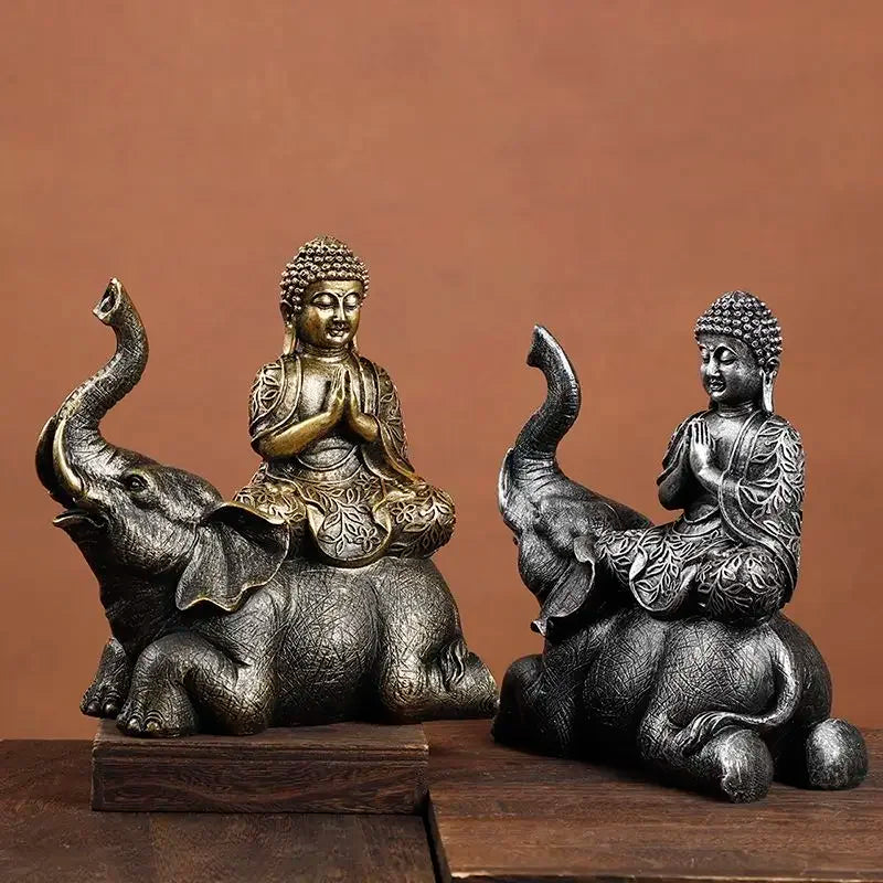 Statue Bouddha Éléphant Thaïlande Bouddha Résine Figurines Bouddhisme Fengshui Hindou Bouddha Assis Figurine Décoration Maison Salon Cadeau