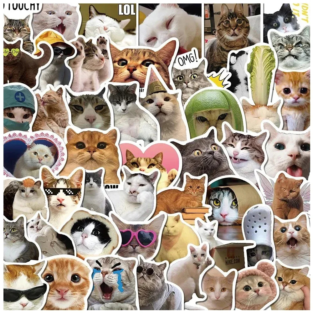 Paquete de 50 pegatinas Kawaii de gatos divertidos, impermeables para ordenador portátil, teléfono, álbum de recortes, motocicleta, coche, calcomanía coreana para juguetes de niños