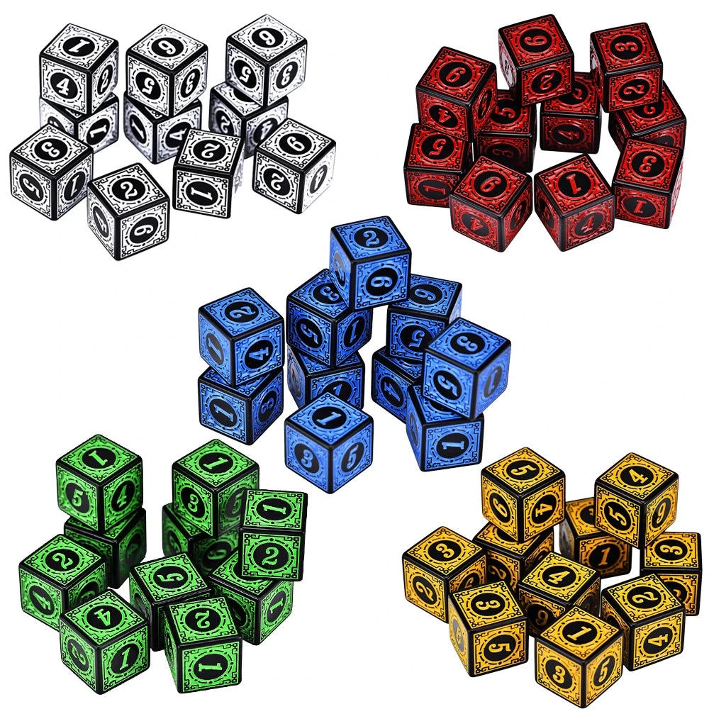 Juego de dados acrílicos de 10 piezas/juego, dados D6 con patrón tallado, dados de poliedro de 6 caras para juegos de rol, Dungeons and Dragons, juego de mesa