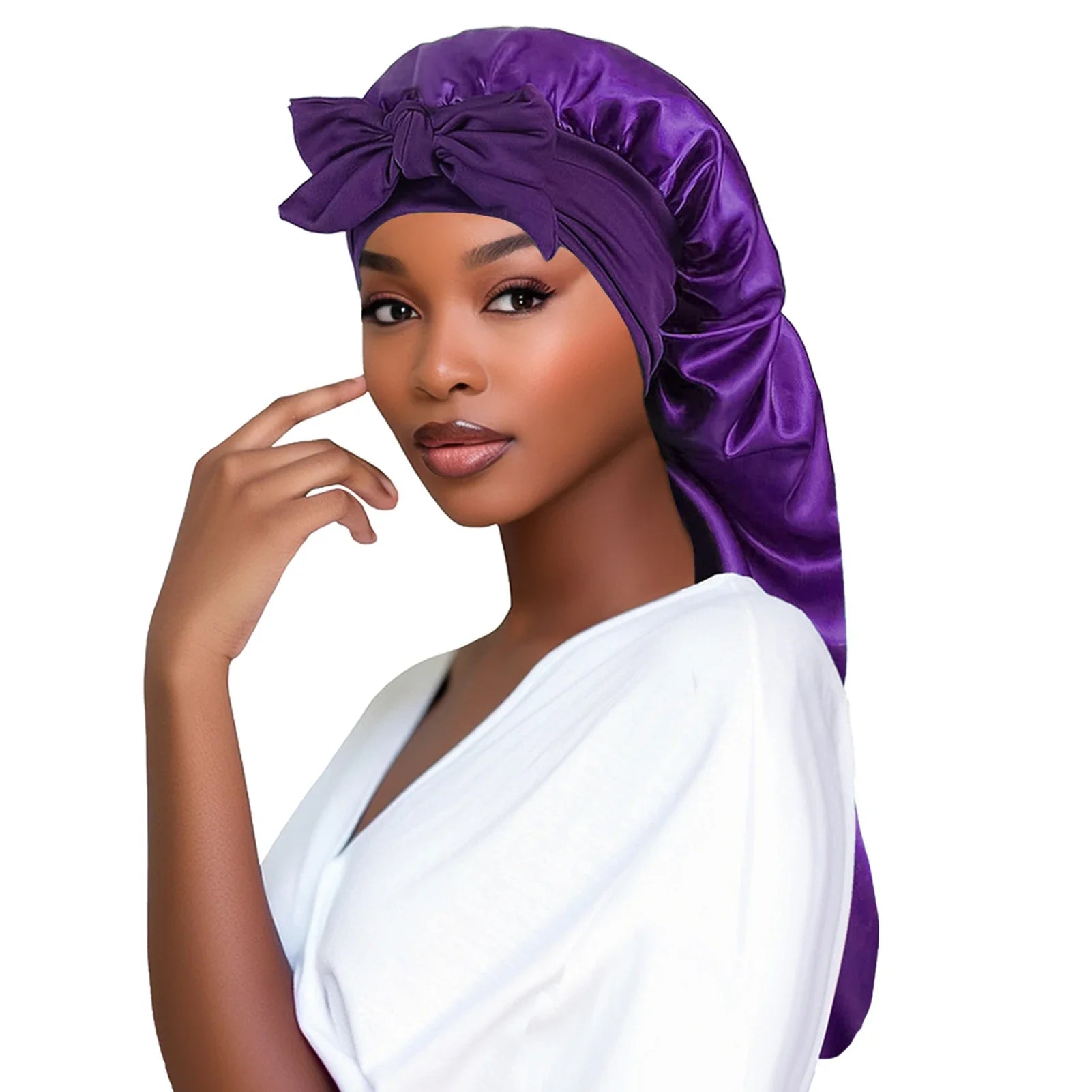 Gorro de satén para dormir para mujer, gorro de dormir de cola larga para cabello trenzado, gorro de noche, cubierta para la cabeza, gorros de ducha para sauna y baño.