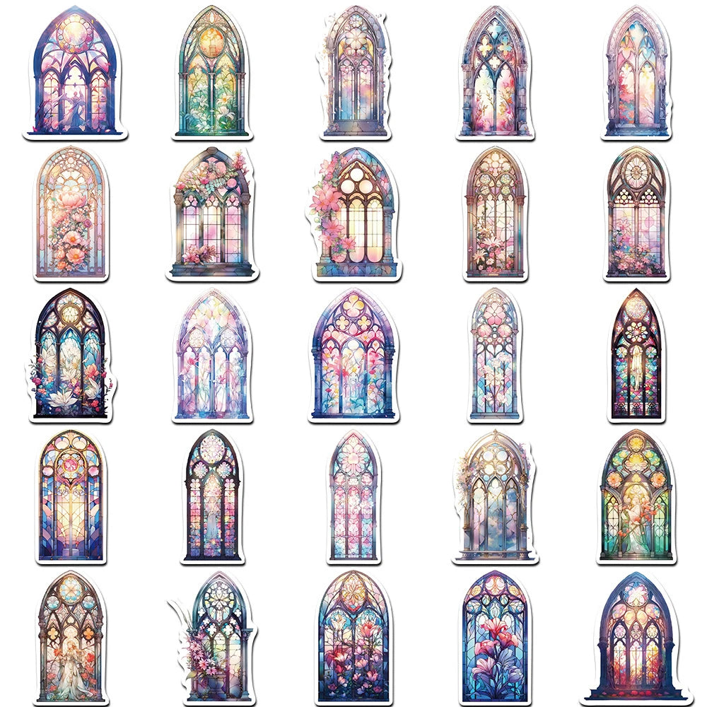 10/30/50pcs Pegatinas Estéticas de Cristal de Iglesia Estilo INS Calcomanías Impermeables de Dibujos Animados para Portátil Álbum de Recortes Teléfono Pegatina de Decoración Genial