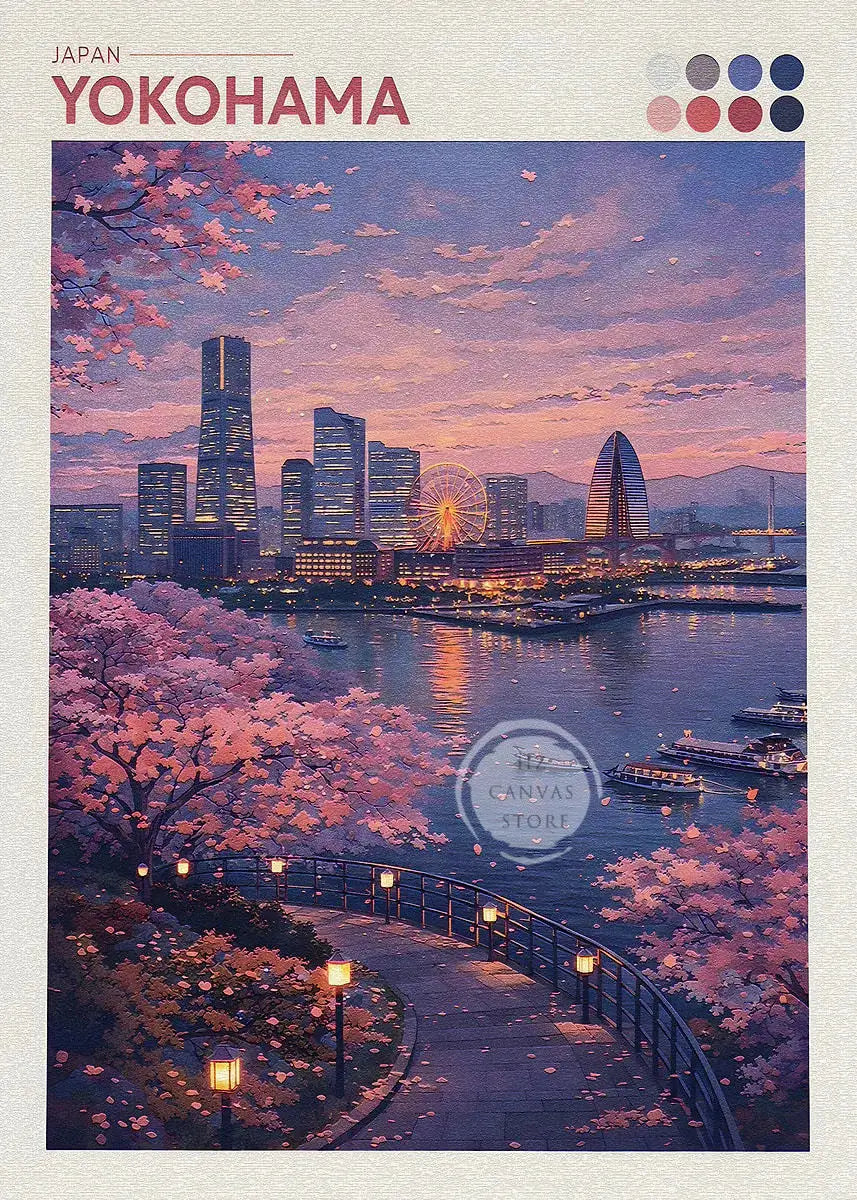 Japan Cityscape Poster Tokyo Shizuoka Cherry Blossoms Mt.Fuji Autumn Torii Gate Okayama Castle Canvas Print Living Room Decor