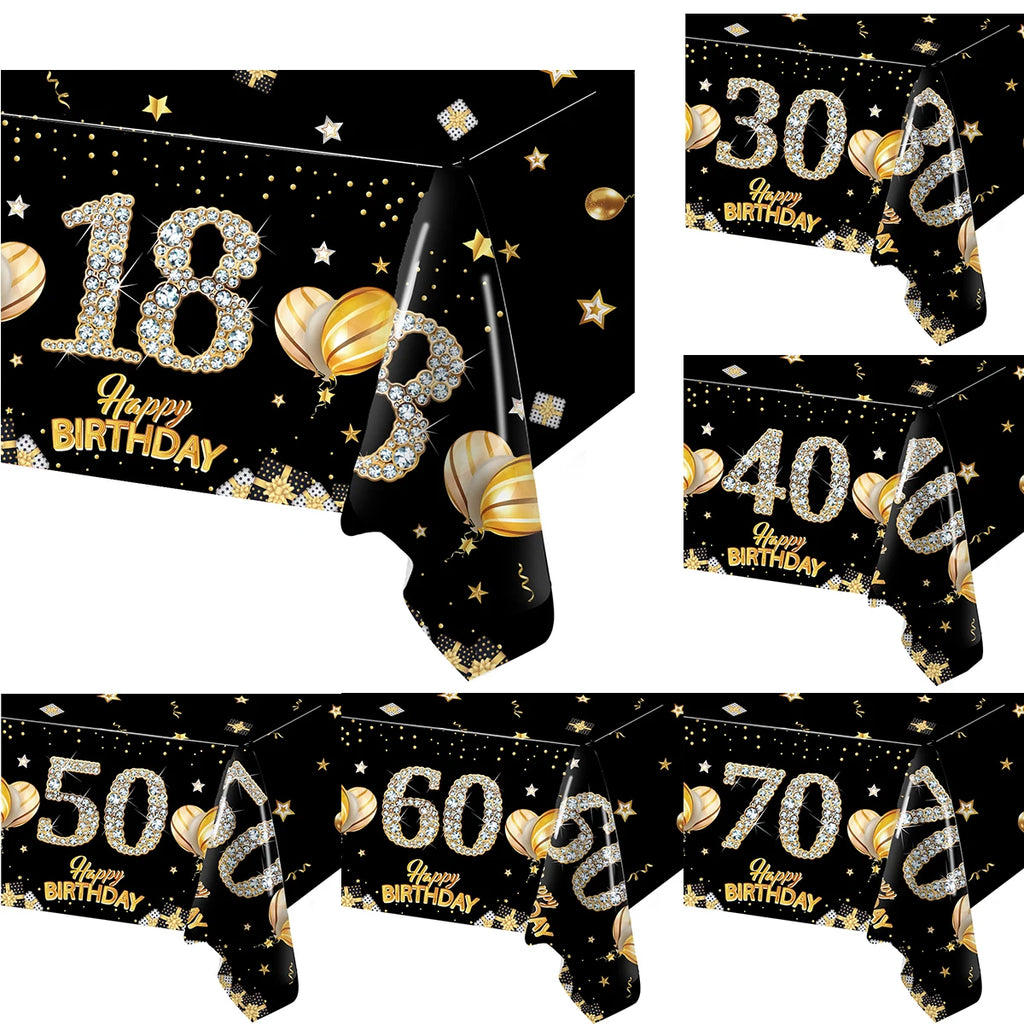 Mantel de plástico negro para cumpleaños 18 30 40 50 60 años, decoración para fiestas de cumpleaños infantiles y de mujeres, suministros para fiestas, recuerdos, aniversario