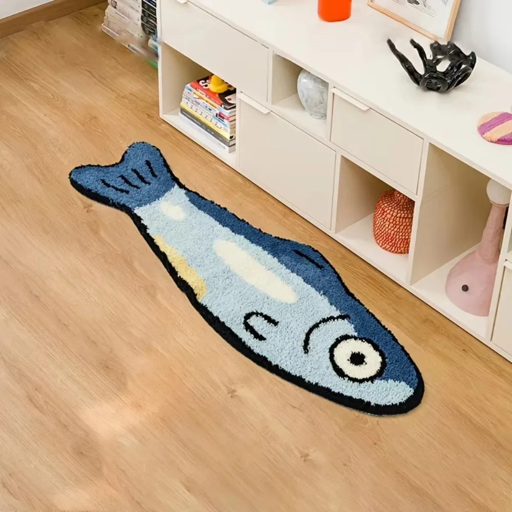 Tapis en peluche en forme de poisson de dessin animé VIKAMA, style Instagram, pour chambre d'enfant, chevet, salon, décoration intérieure