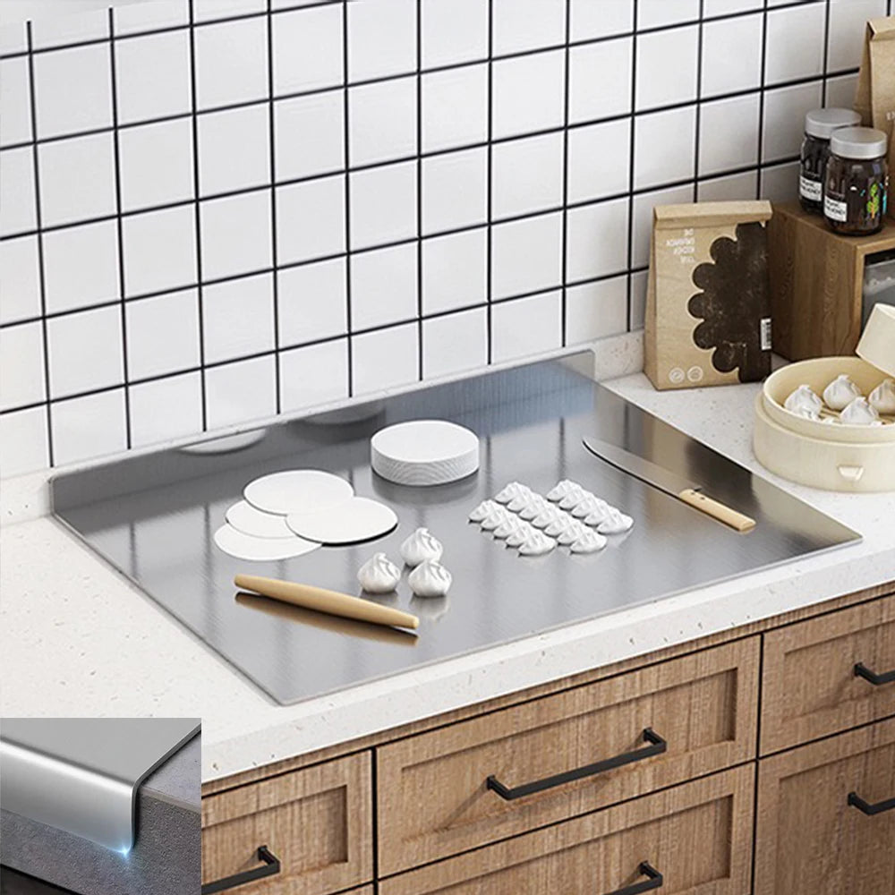 Tabla de cortar de acero inoxidable en forma de L, tamaño grande, panel doble, multifuncional, para cortar frutas y amasar en la cocina del hogar