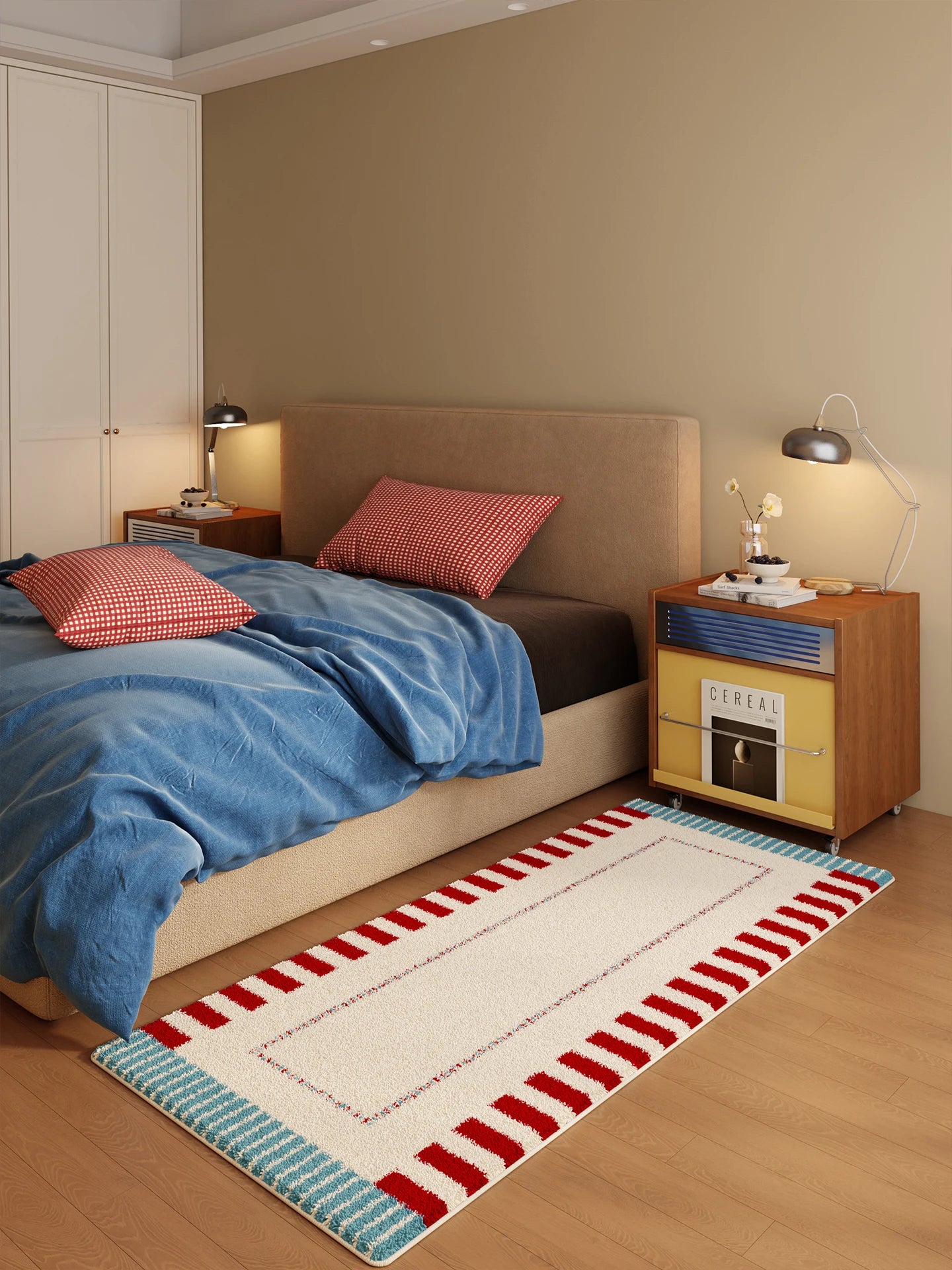 Alfombra Vintage a Cuadros VIKAMA, Alfombra Mullida de Peluche para Dormitorio, Sala de Estar, Decoración, Alfombrilla Larga para el Suelo, Decoración del Hogar