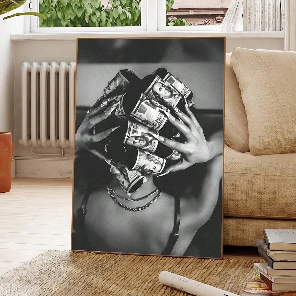 Toile de fond murale de mode, impression de poster, art simple en noir et blanc, peinture tendance, convient pour dortoir, décoration d'intérieur moderne