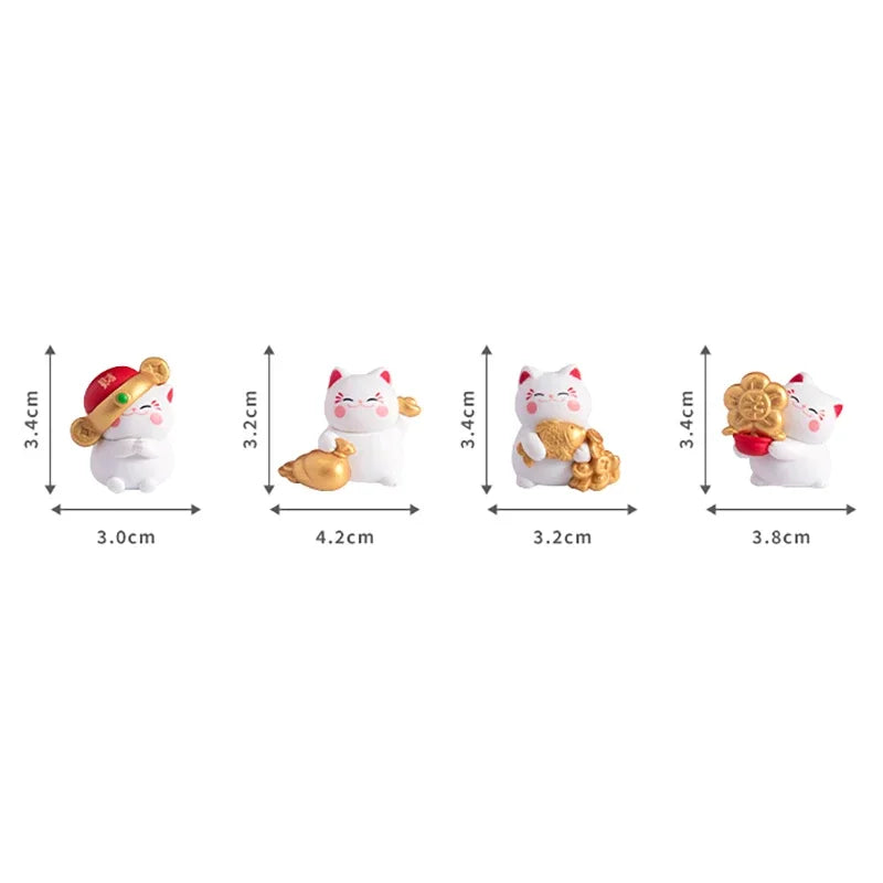 4/6 Pièces Dessins Animés Chats Porte-Bonheur Figurines Miniatures Micro Paysage Ornements pour Décorations de Bureau de Maison Accessoires Cadeaux