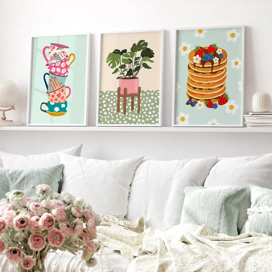 Plantas Tropicales Margarita Jarrón Pizza Taza de Café Comida Carteles Abstractos Láminas Arte de Pared Lienzo Fotos Boho Cocina Sala de Estar Decoración