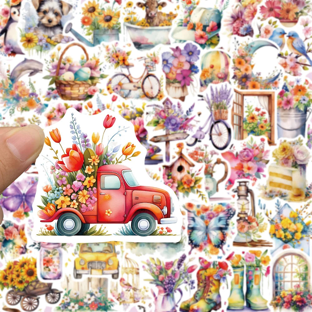 10/30/50pcs Retro Flowers World pegatinas de dibujos animados lindo estética Graffiti calcomanías ordenador portátil teléfono decoración pegatina juguete para niños
