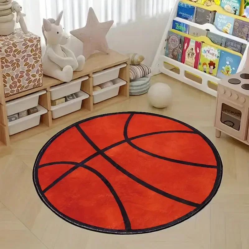 Tapis rond à motif de basketball VIKAMA, antidérapant, lavable, pour décoration de la maison, du salon, du canapé, et tapis de sol moelleux pour chambre de garçons
