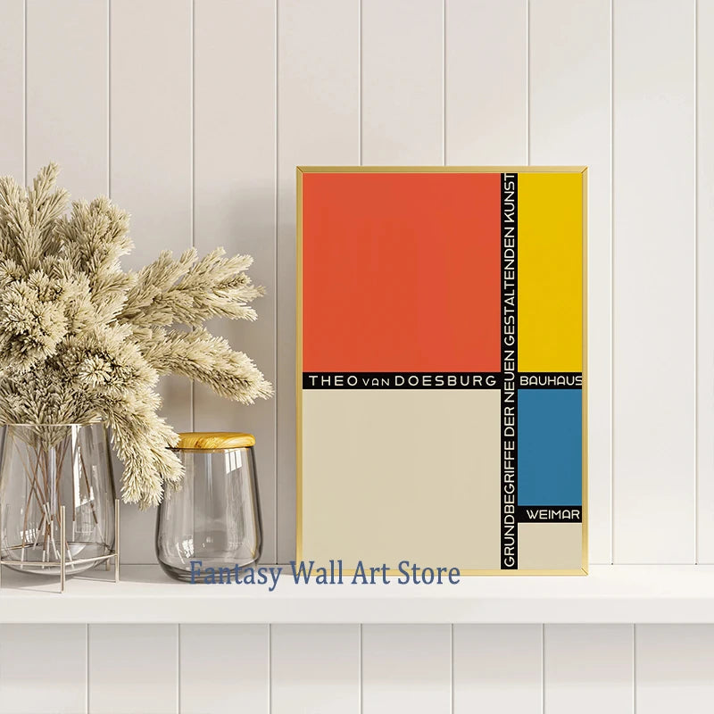 Arte de pared Bauhaus Estampado moderno de mediados de siglo Decoración minimalista de sala de estar Arte interior geométrico abstracto Impresiones en lienzo Decoración de pared