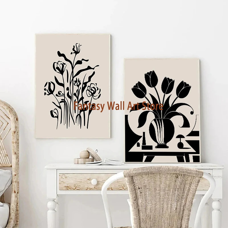 Abstract Floral Art Prints Poster Abstract Botanical Flowers Leaves Poster Canvas Painting Boho Home Room Aesthetic Wall Decor