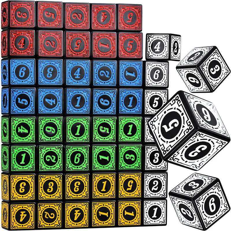 Juego de dados acrílicos de 10 piezas/juego, dados D6 con patrón tallado, dados de poliedro de 6 caras para juegos de rol, Dungeons and Dragons, juego de mesa