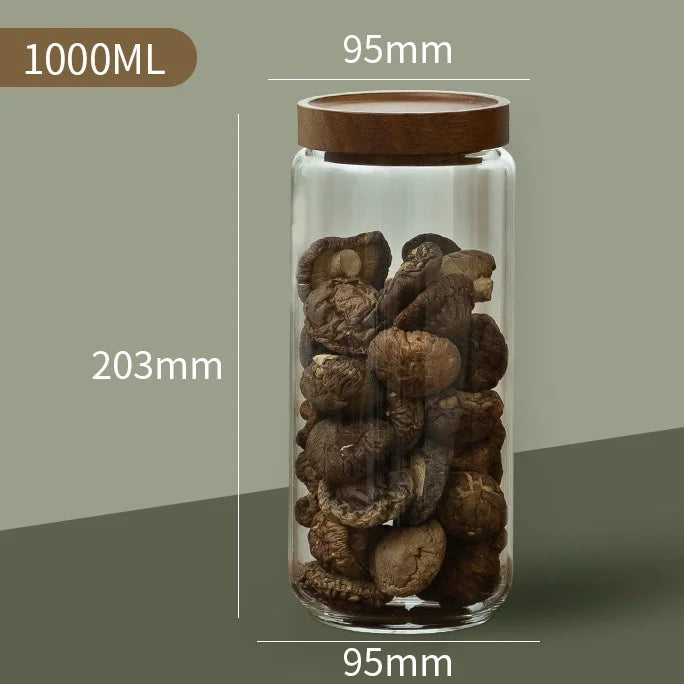 Botes de Cristal Herméticos con Tapa de Madera para Almacenamiento en Cocina, Frascos Contenedores de Alimentos, Granos, Té, Café en Grano, Cereales, Dulces