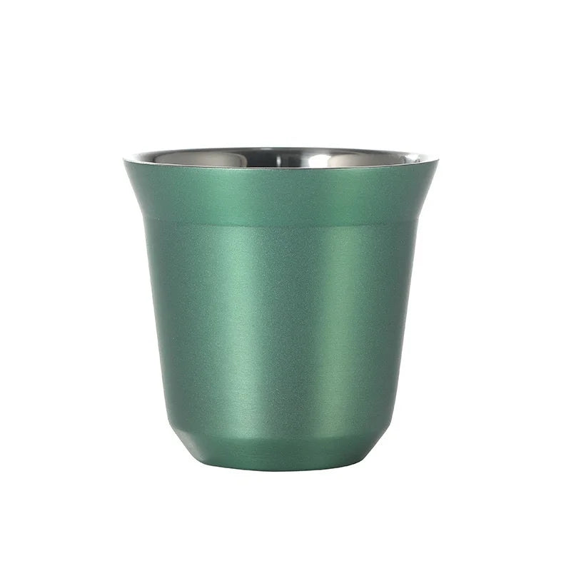 Nouvelle tasse à café capsule à double paroi en acier inoxydable, fond plat, simple et estival, couleur unie de haute qualité.
