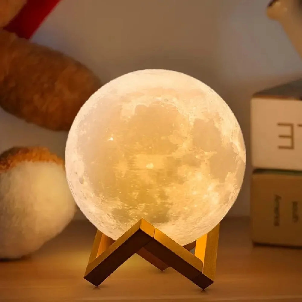 1PC LED Lámpara de Noche de Luna con Impresión 3D Luz Blanca Cálida Decoración con Batería Lámpara de Mesa, Iluminación Ambiental para Decoración de Habitaciones y Regalos