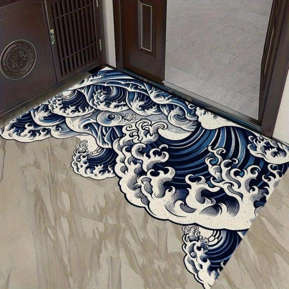 Alfombrilla de suelo VIKAMA con patrón de ondas, antideslizante y absorbente, suave. Alfombra decorativa para el hogar en la entrada, zona del baño.