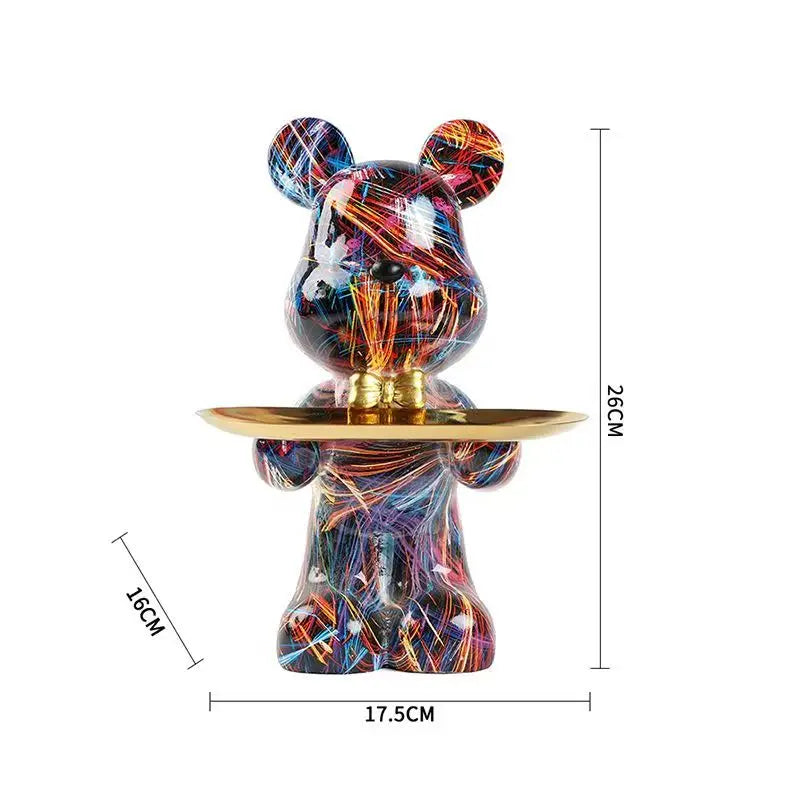Estatua de oso de pie de resina de graffiti abstracto de 26 cm, organizador de animales lindos, soporte de decoración de escritorio, regalo para adorno de oficina en casa