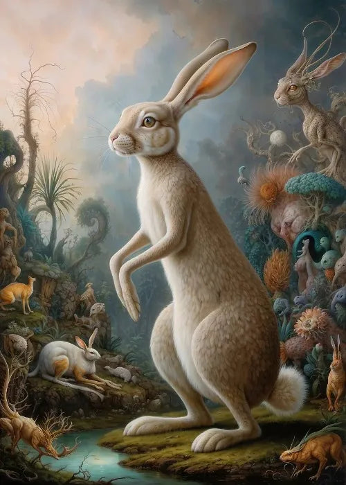 Affiches Animaux Sauvages Safari Surréaliste Décor Mural Esthétique Animal Totem Monde Surréaliste Lion Éléphant Tigre Lapin Renard Impressions sur Toile