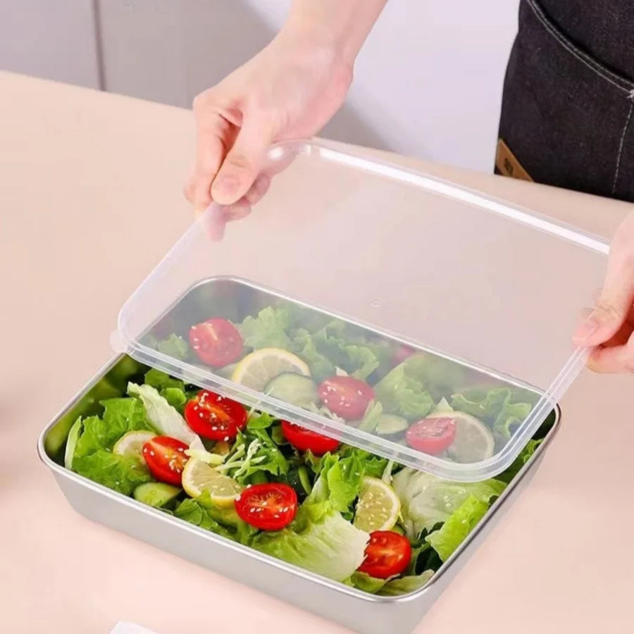Lot de 3 Boîtes Alimentaires en Acier Inoxydable – Anti-fuite et Empilables avec Couvercles Transparents | Pour le Camping, la Maison et la Préparation des Repas
