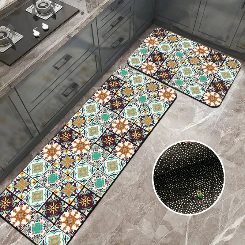 VIKAMA Tapis de sol de cuisine résistant à l'huile 1/2 pièces, tapis de salle de bain absorbant à séchage rapide, paillasson antidérapant pour la décoration intérieure