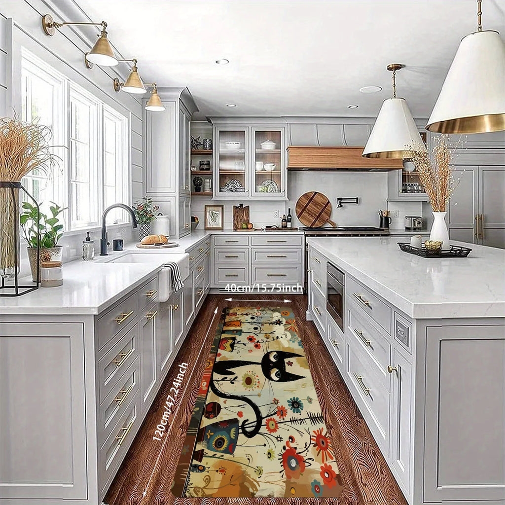 Alfombra Larga De Cocina Con Patrón De Gato Negro VIKAMA Alfombrilla Impermeable Para Baño Alfombra Para Dormitorio Alfombra Para Sala De Estar Decoración Del Hogar