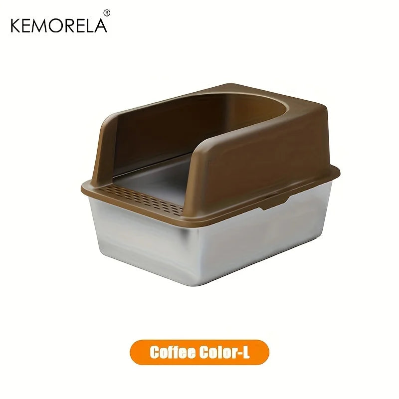 Arenero XL 60/50CM de acero inoxidable con tapa y bordes altos, arenero grande apto para gatos grandes y pequeños, no absorbe olores