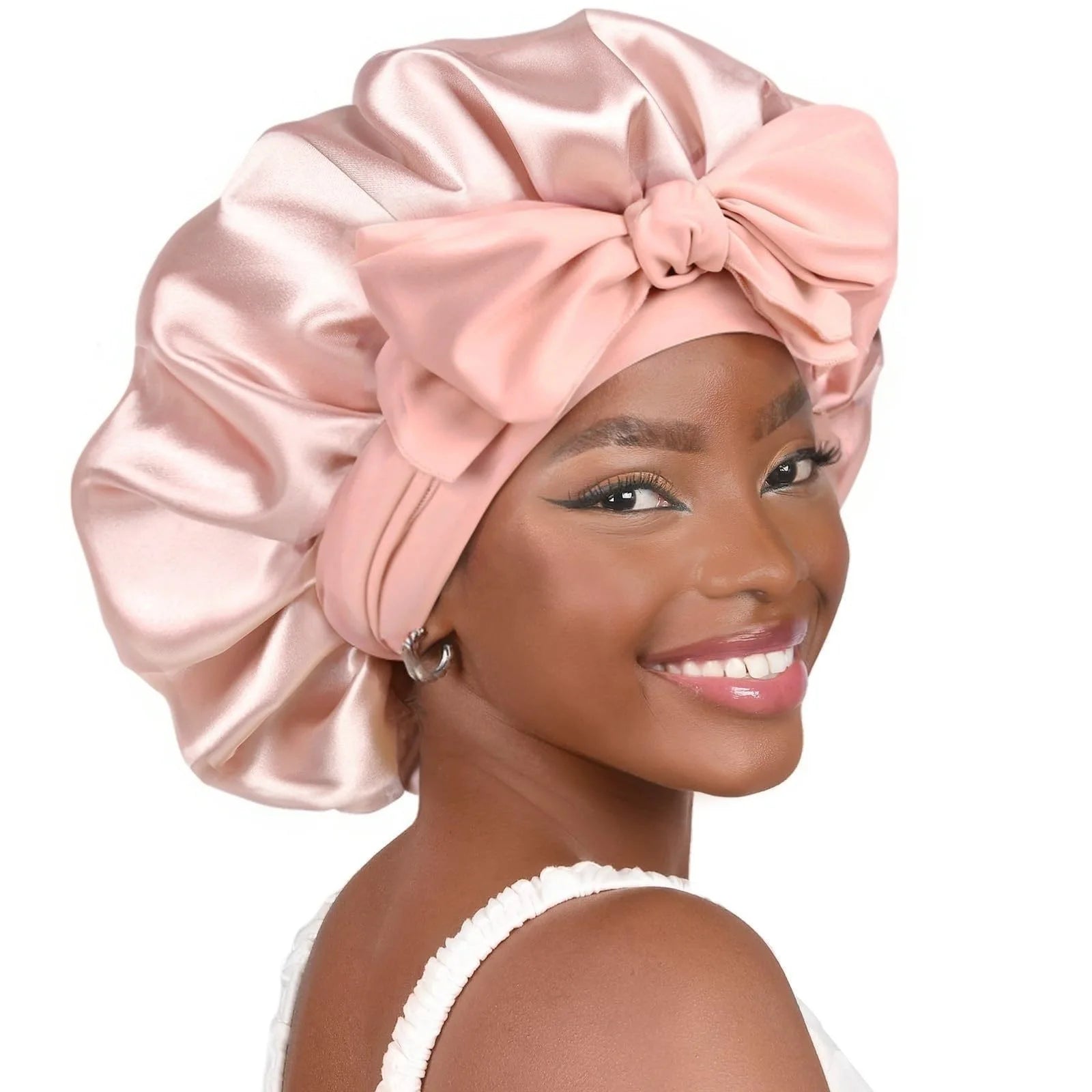 Gorro de satén Gorro de seda Gorro ajustable para dormir Gorro para el pelo con cinta Gorros para mujeres y hombres