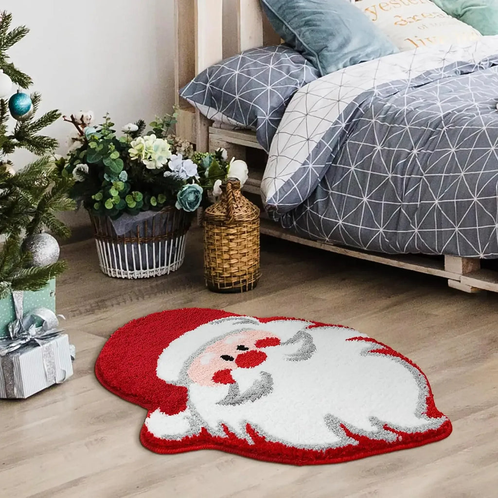 Tapis VIKAMA de Noël en forme de sapin de Noël en laine, doux, antidérapant, tapis de sol, paillasson, ambiance de festival, décoration de maison