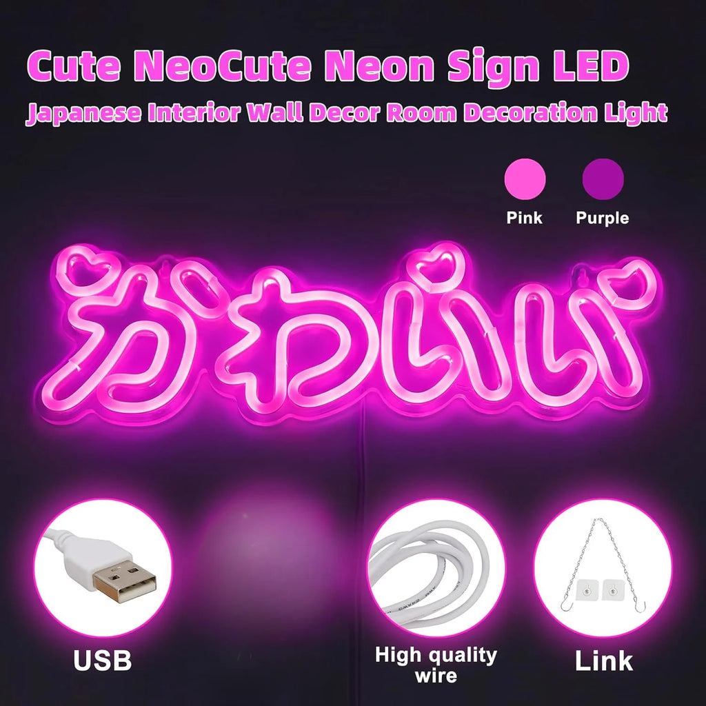 Bonito letrero de neón LED japonés, luz de neón rosa, estilo japonés, neón interior para dormitorio de niñas, bar, salón de belleza, decoración, regalo de cumpleaños