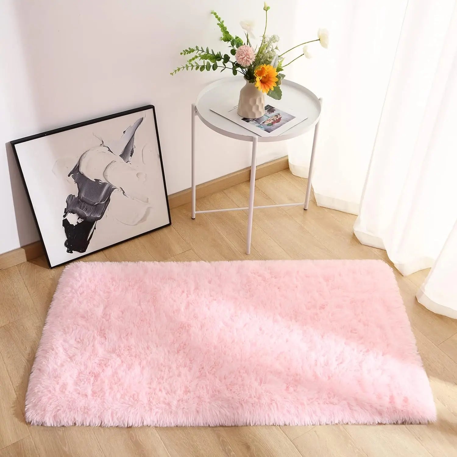 VIKAMA Alfombra de peluche teñida anudada 40x60cm Manta de área suave para el hogar Dormitorio de niñas Manta de cama Habitación infantil Decoración Antideslizante Alfombrilla de piso