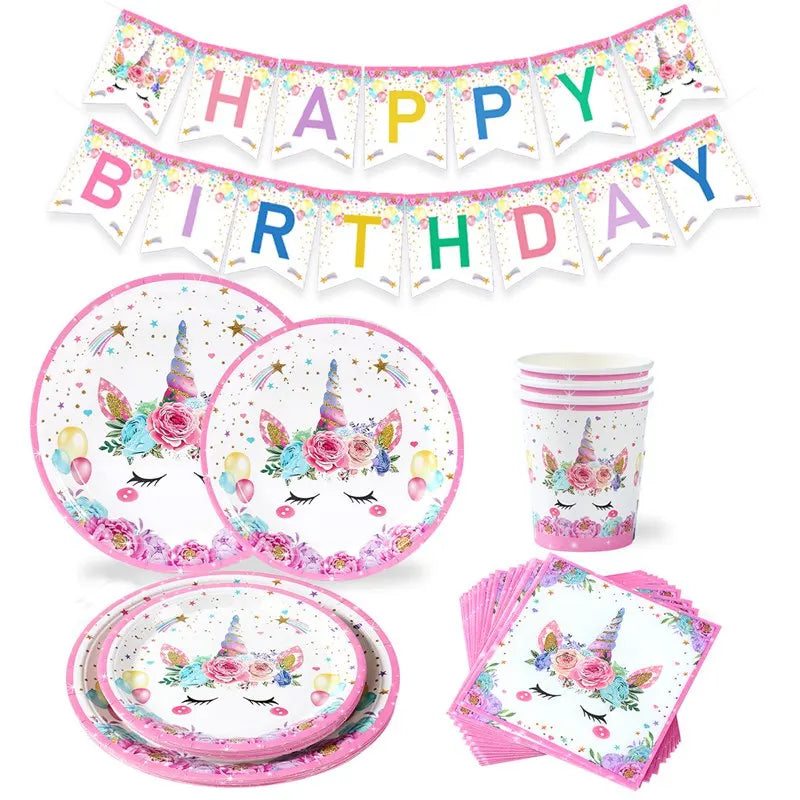 Nappe jetable licorne Fête d'anniversaire licorne Décoration de fête pour fille Vaisselle jetable Nappe Baby shower pour filles