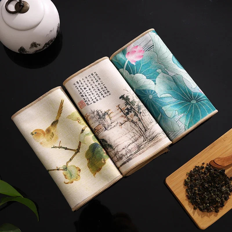 1 torchon de thé épais peint chinois, super absorbant, tapis de table, chiffon professionnel en daim, tapis de thé, serviette, accessoires de thé haut de gamme