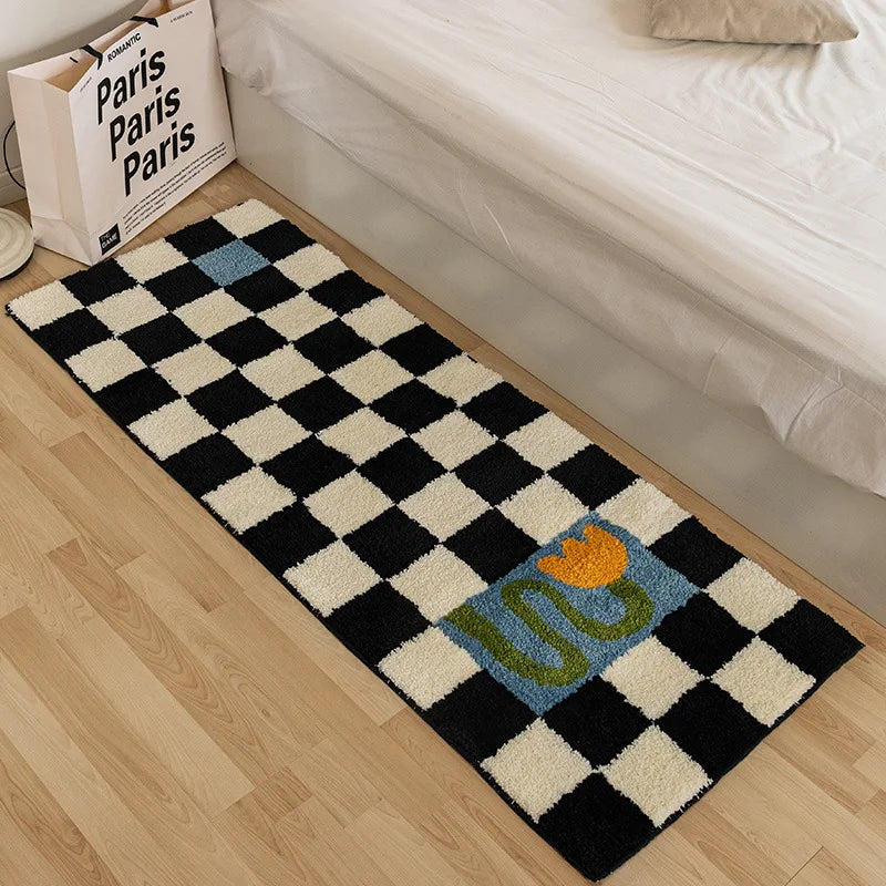 VIKAMA Alfombra Moderna de Cachemira a Cuadros Ins Suave y Cómoda Manta para Cama de Dormitorio Manta para Ventanal Alfombra de Guardarropa