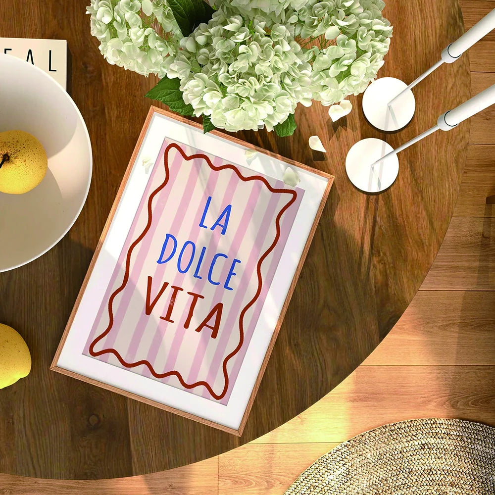 Cita de "La Dolce Vita" moderna italiana Arte de pared con tipografía femenina Lienzo Cuadro Póster Pintura Impresión para sala de estar Decoración del hogar