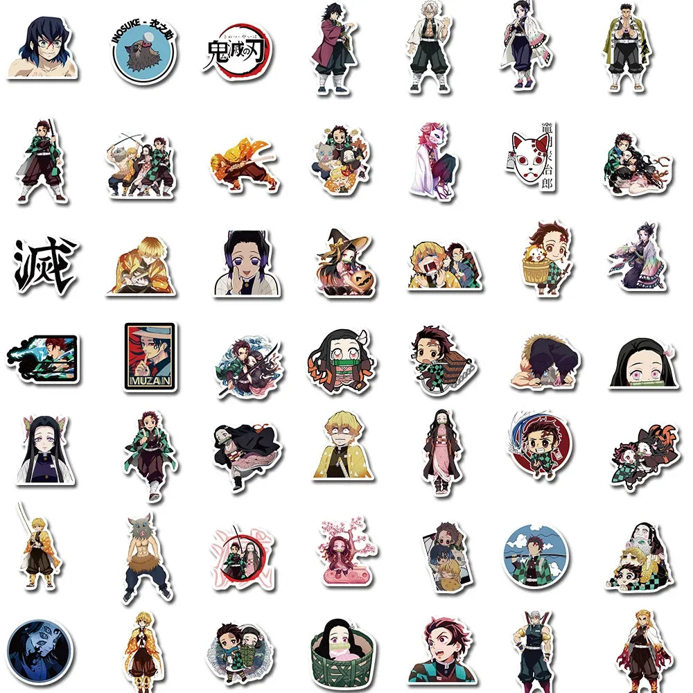 100 autocollants Demon Slayer, anime japonais, pour graffiti, skateboard, réfrigérateur, carnet, bagages, autocollant imperméable