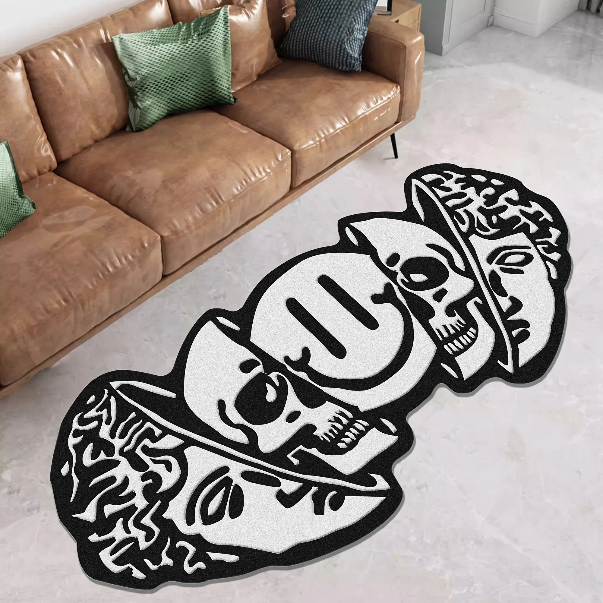 Alfombrilla de suelo creativa con forma de calavera VIKAMA, antideslizante y a prueba de suciedad. Alfombra de decoración para el hogar en salas de estar, dormitorios, entradas