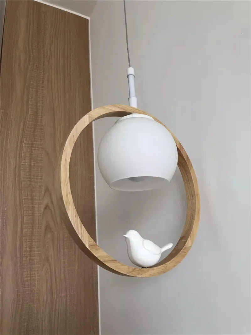 Suspension japonaise en bois, luminaire de chevet pour chambre à coucher, bar de cuisine, lampe à suspendre avec décoration oiseau en résine, pour escalier, porche, livraison directe.