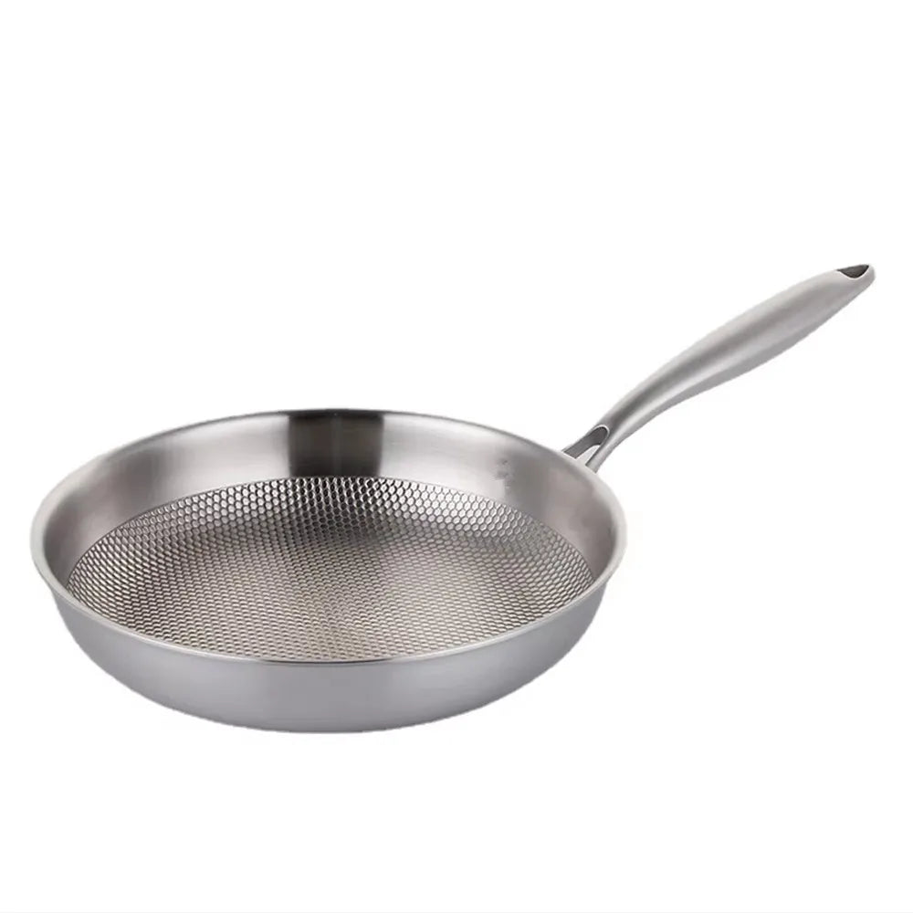 Wok en acier inoxydable 304 Poêle à frire antiadhésive Poêle à steak Ustensiles de cuisine non revêtus adaptés à la cuisinière à gaz et à l'induction