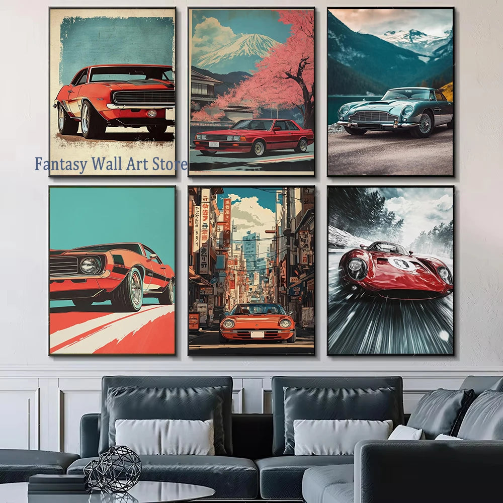 Retro Muscle Car 70s Auto Poster Classic German Car Poster Vintage Wall Art Unique Room Decoration Canvas Painting for Home Room