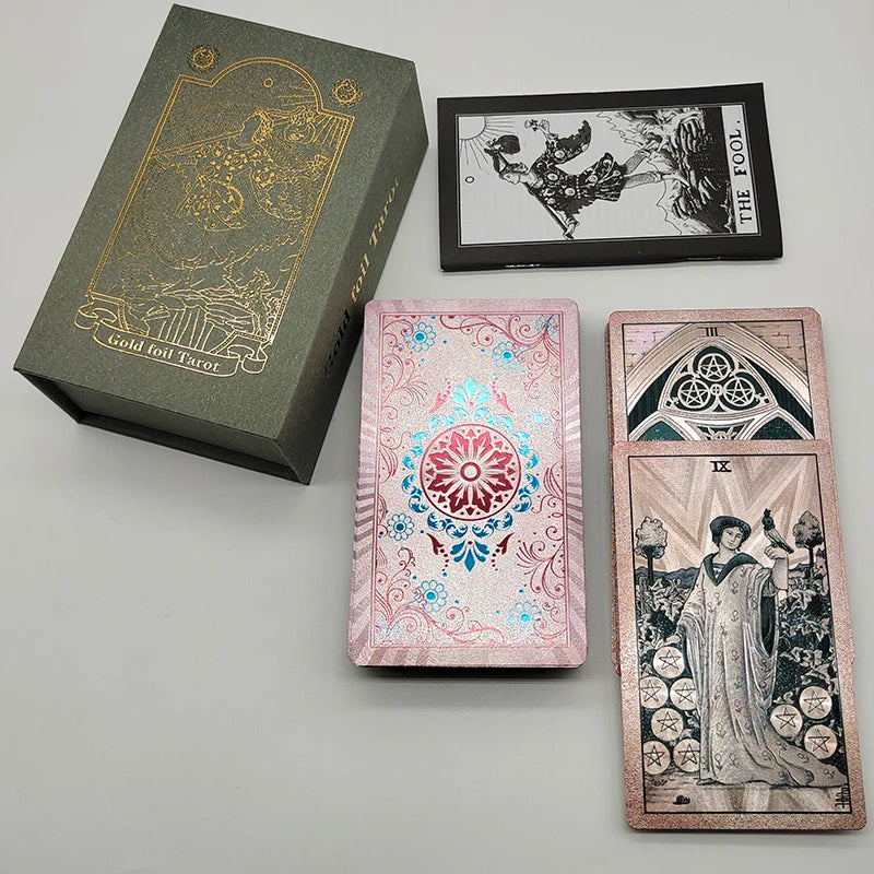Fantásticas 80 cartas de tarot de PVC impermeables de alta calidad con lámina plateada, con estuche tipo flip como regalo de lujo