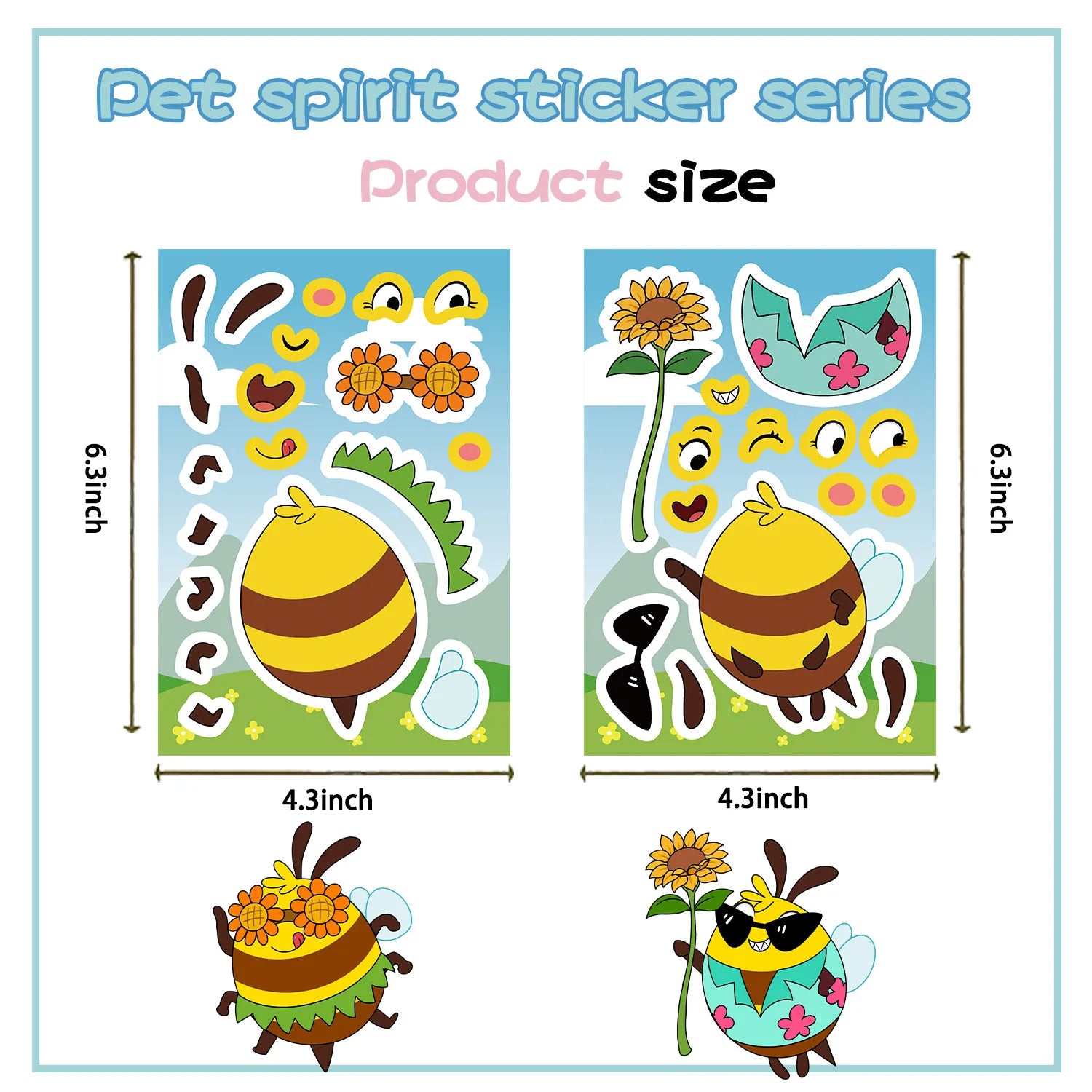 8/16/24PCS Juguete Pegatinas de Rompecabezas Expresiones de Abejas de Dibujos Animados Haz Pegatinas de Caras Manualidades DIY Pegatinas Impermeables